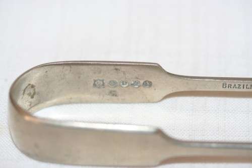 A stunning antique stamped Daniel & Arter Brazilian Silver sugar tongs in great condition - RS17Sale