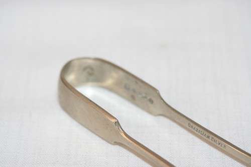 A stunning antique stamped Daniel & Arter Brazilian Silver sugar tongs in great condition - RS17Sale