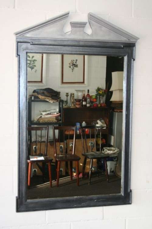 An amazing vintage solid wooden framed "Roman entrecoupe pediment gabled" two-tone wall mirror