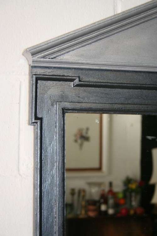 An amazing vintage solid wooden framed "Roman entrecoupe pediment gabled" two-tone wall mirror