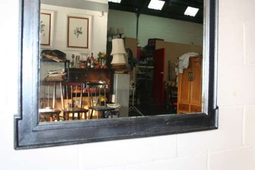 An amazing vintage solid wooden framed "Roman entrecoupe pediment gabled" two-tone wall mirror