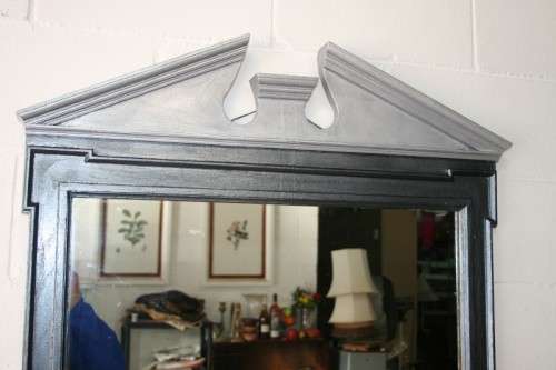 An amazing vintage solid wooden framed "Roman entrecoupe pediment gabled" two-tone wall mirror