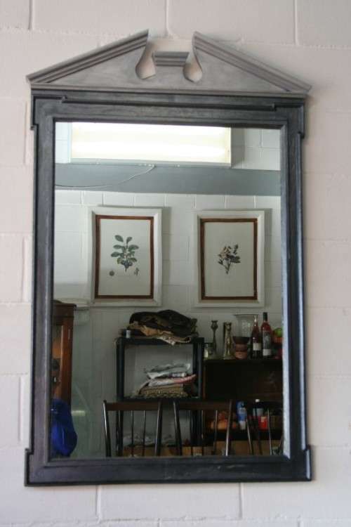 An amazing vintage solid wooden framed "Roman entrecoupe pediment gabled" two-tone wall mirror