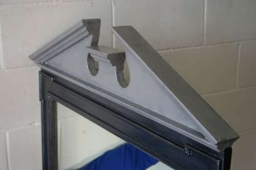An amazing vintage solid wooden framed "Roman entrecoupe pediment gabled" two-tone wall mirror