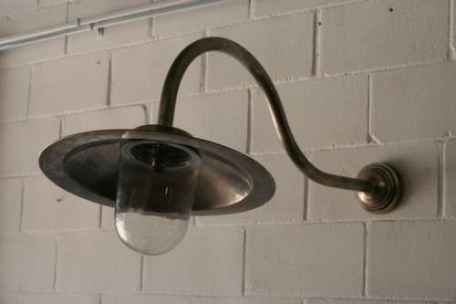 Three superb "old school" brushed steel outdoor wall mounted street wall lights - Price/ light