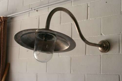 Three superb "old school" brushed steel outdoor wall mounted street wall lights - Price/ light