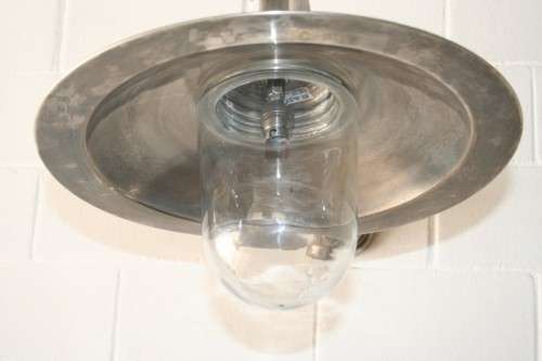 Three superb "old school" brushed steel outdoor wall mounted street wall lights - Price/ light