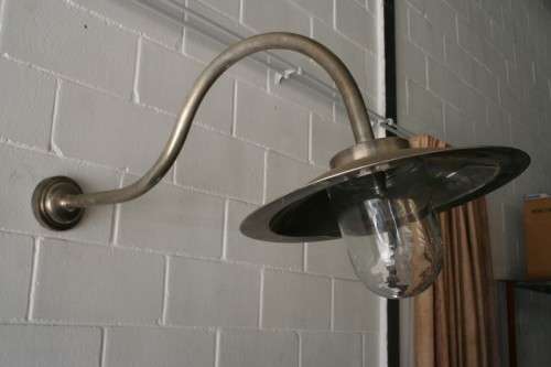 Three superb "old school" brushed steel outdoor wall mounted street wall lights - Price/ light