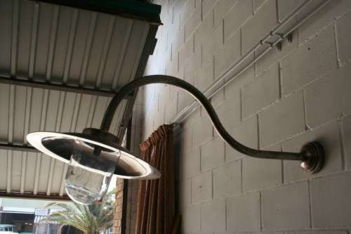 Three superb "old school" brushed steel outdoor wall mounted street wall lights - Price/ light