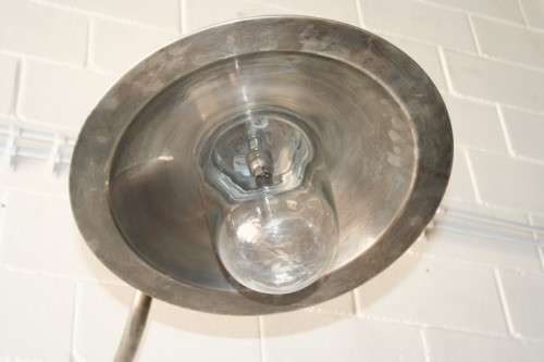 Three superb "old school" brushed steel outdoor wall mounted street wall lights - Price/ light