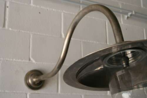 Three superb "old school" brushed steel outdoor wall mounted street wall lights - Price/ light