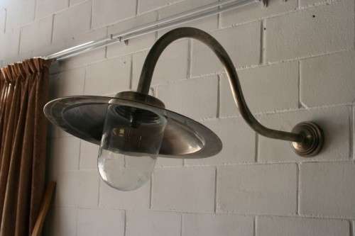 Three superb "old school" brushed steel outdoor wall mounted street wall lights - Price/ light
