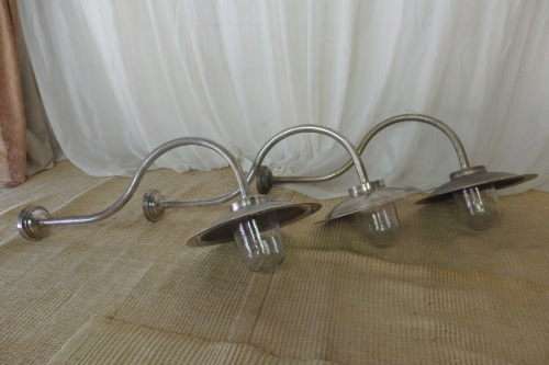 Three superb "old school" brushed steel outdoor wall mounted street wall lights - Price/ light