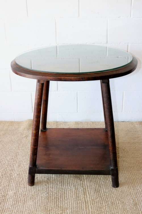Wonderful stylish antique solid Oak occasional table w/ a glass top; lovely in an office - RS17Sale