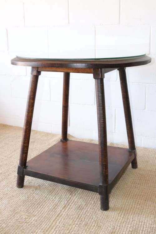 Wonderful stylish antique solid Oak occasional table w/ a glass top; lovely in an office - RS17Sale