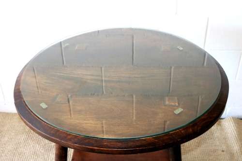Wonderful stylish antique solid Oak occasional table w/ a glass top; lovely in an office - RS17Sale