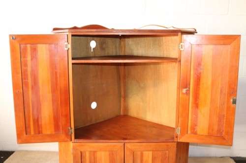 A solid Oregon pine corner display cabinet with a large cupboard. Stunning in any home!!