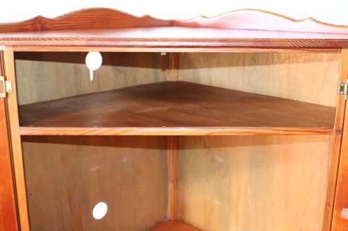 A solid Oregon pine corner display cabinet with a large cupboard. Stunning in any home!!