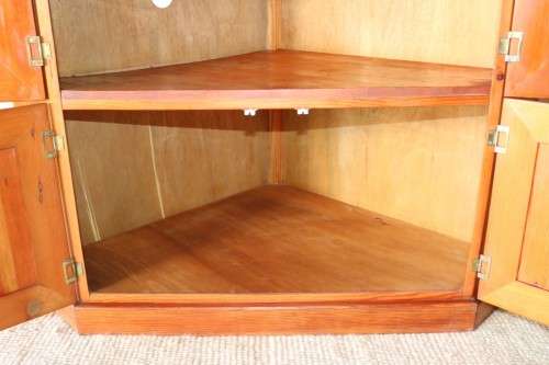A solid Oregon pine corner display cabinet with a large cupboard. Stunning in any home!!