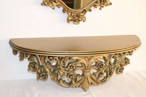 Incredible moulded wall mirror & matching shelf w/ gilding & ornate ormolu style detailing- RS17Sale