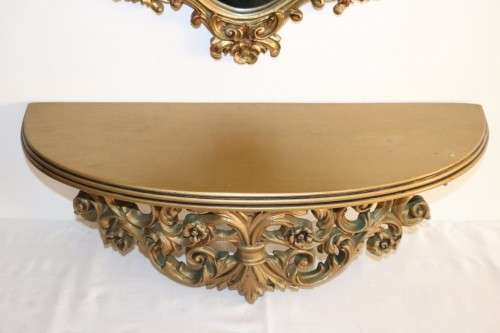 Incredible moulded wall mirror & matching shelf w/ gilding & ornate ormolu style detailing- RS17Sale