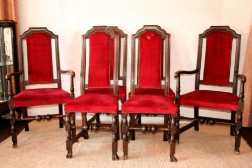 **RS17** Set of 6x stunning Victorian English oak high-back dining chairs incl 2x carver chairs