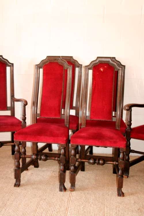 **RS17** Set of 6x stunning Victorian English oak high-back dining chairs incl 2x carver chairs