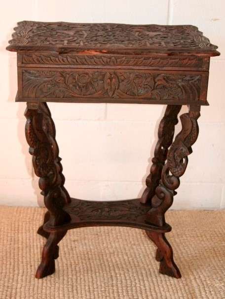A spectacular & extremely unusual antique hand carved solid wooden sewing table storage stand - AAA