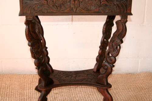 A spectacular & extremely unusual antique hand carved solid wooden sewing table storage stand - AAA