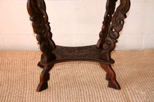 A spectacular & extremely unusual antique hand carved solid wooden sewing table storage stand - AAA