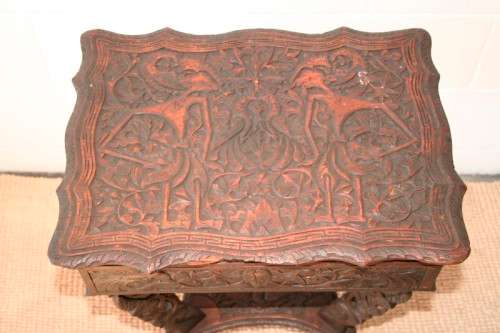 A spectacular & extremely unusual antique hand carved solid wooden sewing table storage stand - AAA