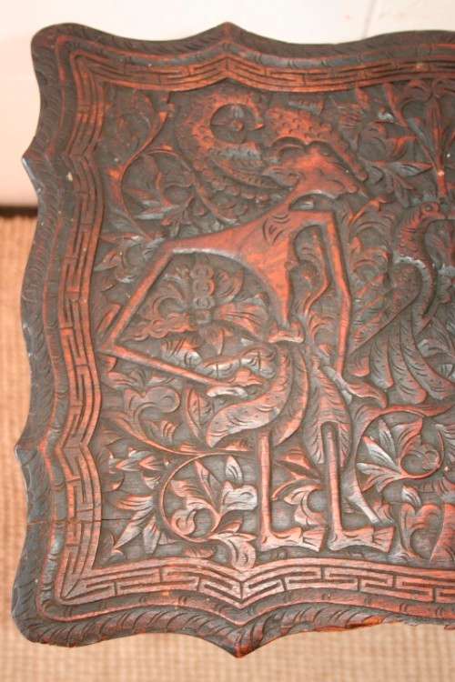A spectacular & extremely unusual antique hand carved solid wooden sewing table storage stand - AAA