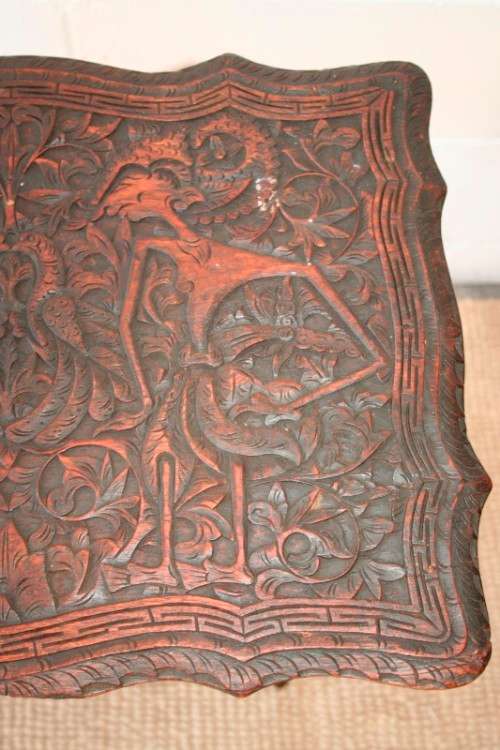 A spectacular & extremely unusual antique hand carved solid wooden sewing table storage stand - AAA