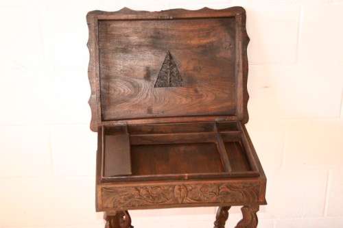 A spectacular & extremely unusual antique hand carved solid wooden sewing table storage stand - AAA