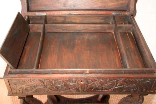 A spectacular & extremely unusual antique hand carved solid wooden sewing table storage stand - AAA