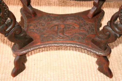 A spectacular & extremely unusual antique hand carved solid wooden sewing table storage stand - AAA
