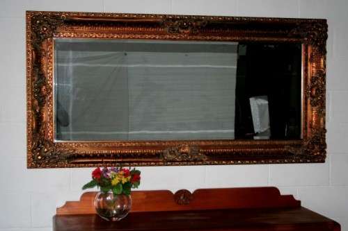 A magnificent HUGE (184cm x 93) bevelled glass ornate gold gilded dress/ buffet mirror - RS17M