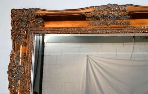 Superbly detailed huge (150cm x 89cm) ornately moulded bevelled glass dressing/ mantle mirror RS17M