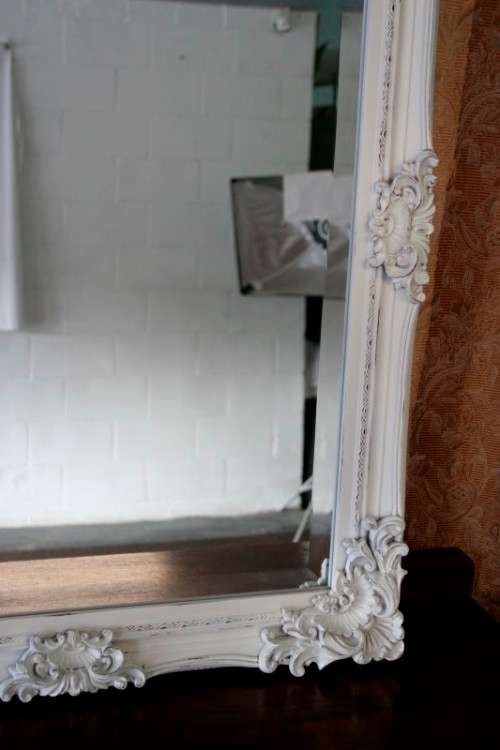 Beautiful ornately moulded "matt white" wooden framed bevelled glass wall mirror = a stunner! RS17M