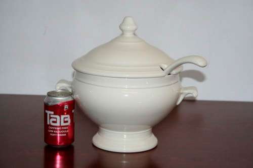 An exquisite Belgian made Royal Boch "Classic" Ivory porcelain lidded soup tureen with a large ladle