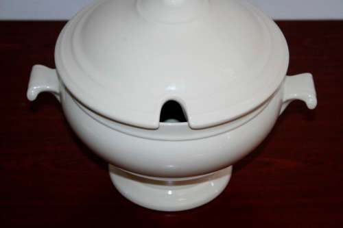 An exquisite Belgian made Royal Boch "Classic" Ivory porcelain lidded soup tureen with a large ladle