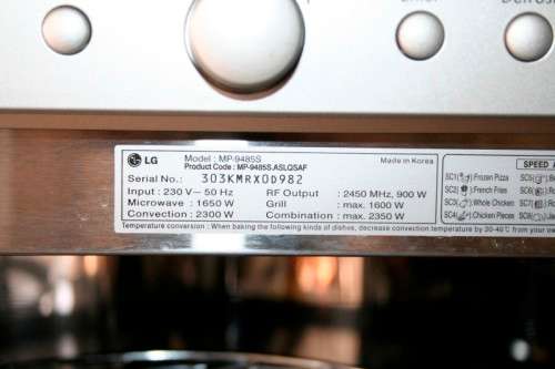 A superb LG "Solardom" model: MP-9485S 34L silver combo Microwave oven in excellent condition
