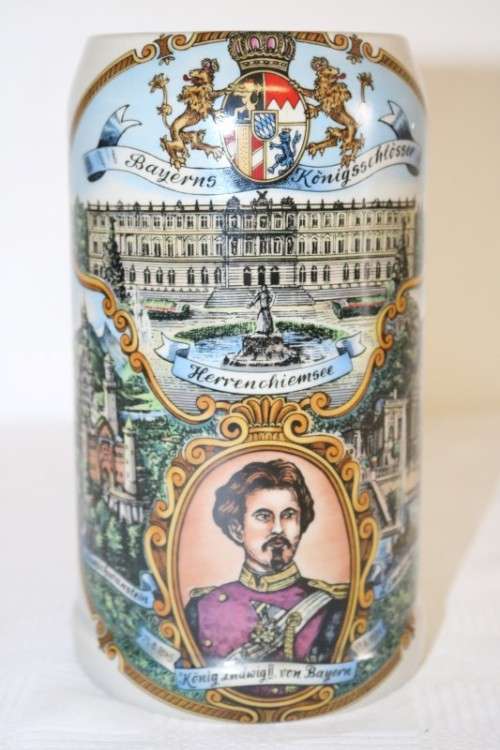 Magnificent vintage German made stoneware beer tankard w/ traditional hand glazed detailing RS17Sale