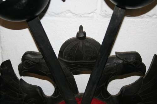 ***RARE*** Amazing vintage medieval coat of arms sword display with 2 vintage Spanish Toledo swords!
