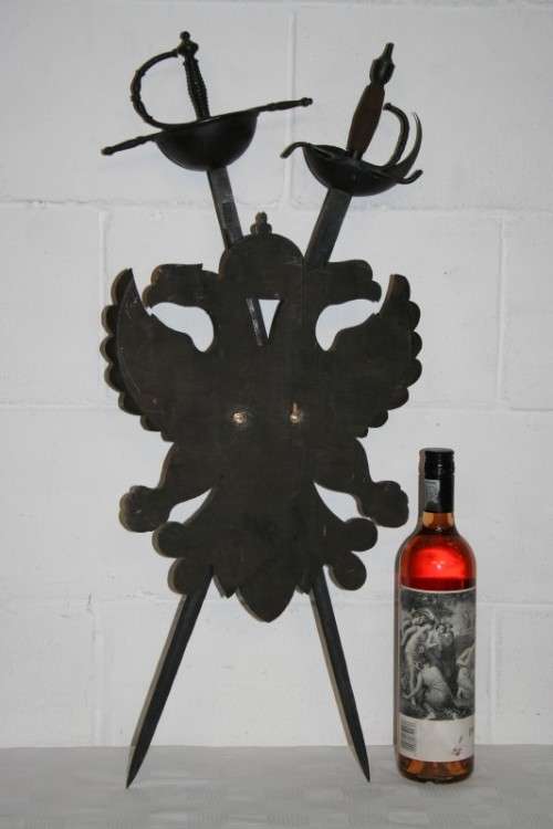 ***RARE*** Amazing vintage medieval coat of arms sword display with 2 vintage Spanish Toledo swords!