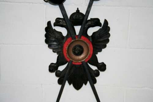 ***RARE*** Amazing vintage medieval coat of arms sword display with 2 vintage Spanish Toledo swords!