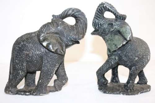 2 lovely African sandstone elephant carvings - perfect as themed display pieces - RS17Sale