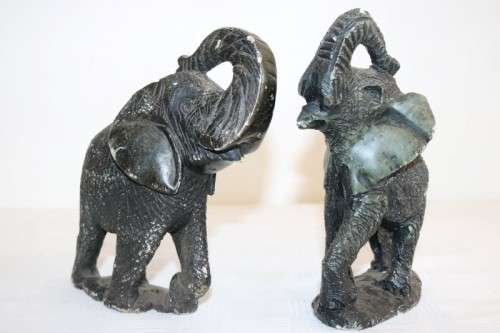2 lovely African sandstone elephant carvings - perfect as themed display pieces - RS17Sale