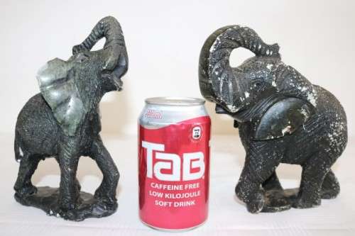 2 lovely African sandstone elephant carvings - perfect as themed display pieces - RS17Sale