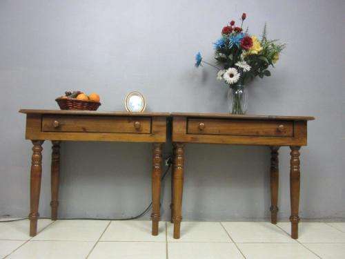 Two vintage solid Oregon console/ hallway tables with a single drawer each - price/ table